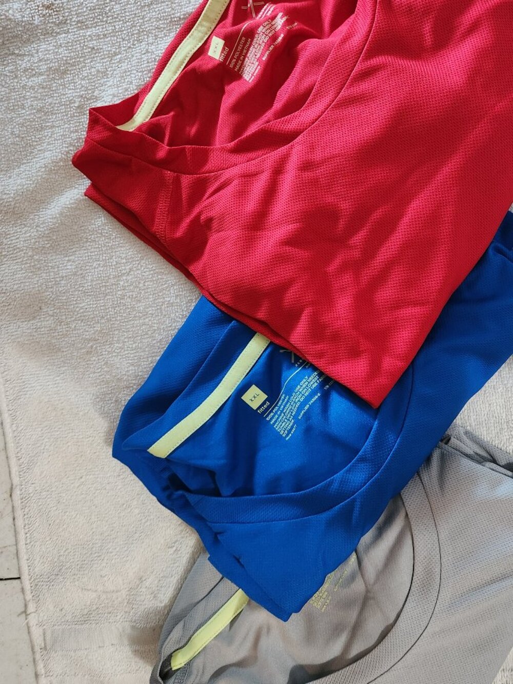 3 NWT GYM Shirts  Blue, Grey, Red Mens Fitness Shirt MENS XXL